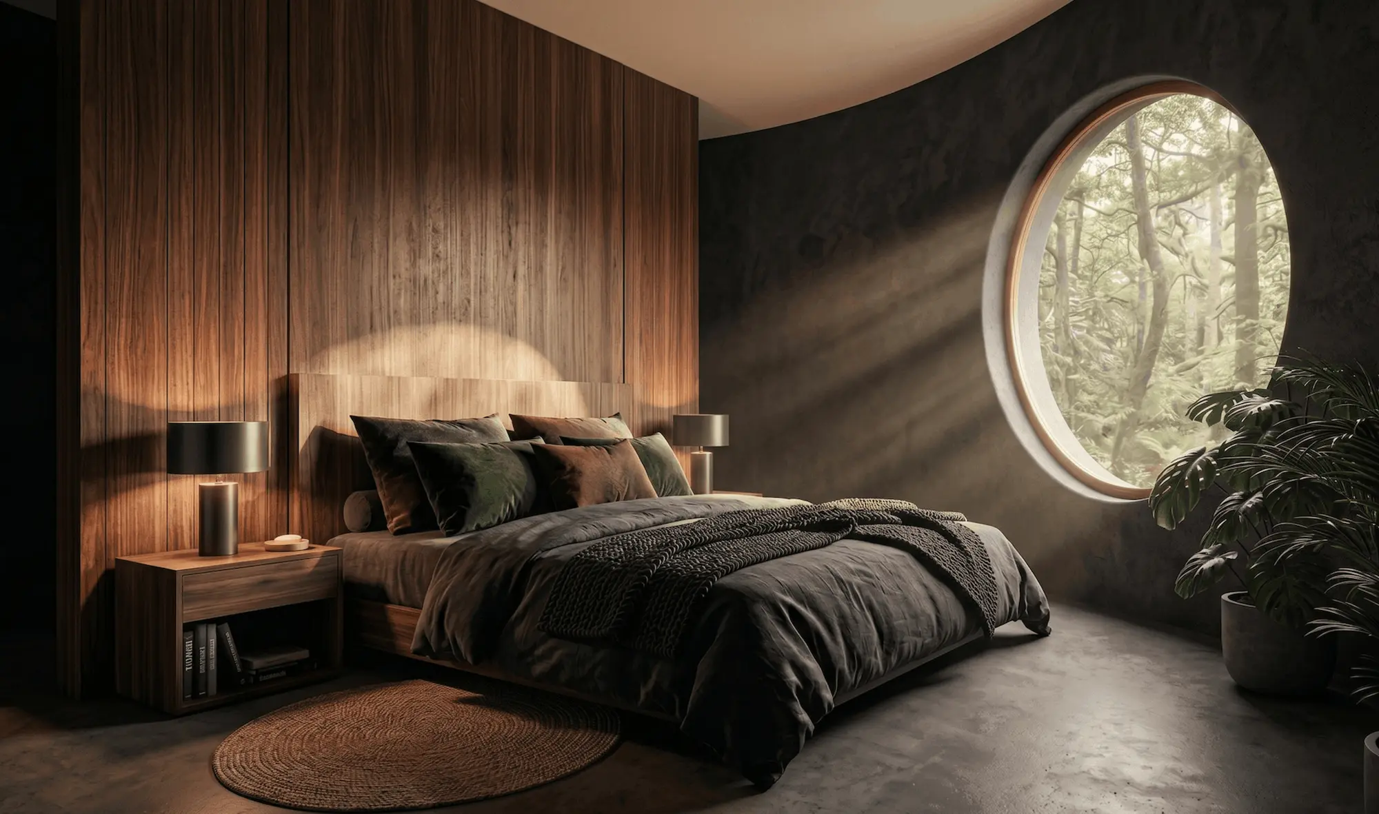 Layered bedroom composition